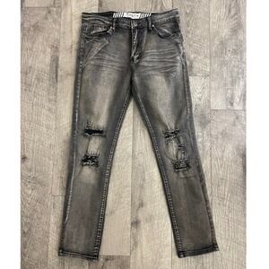 RGSTR Kids Washed Grey Distressed Slim Fit Jeans Size 34 Streetwear Ripped Denim